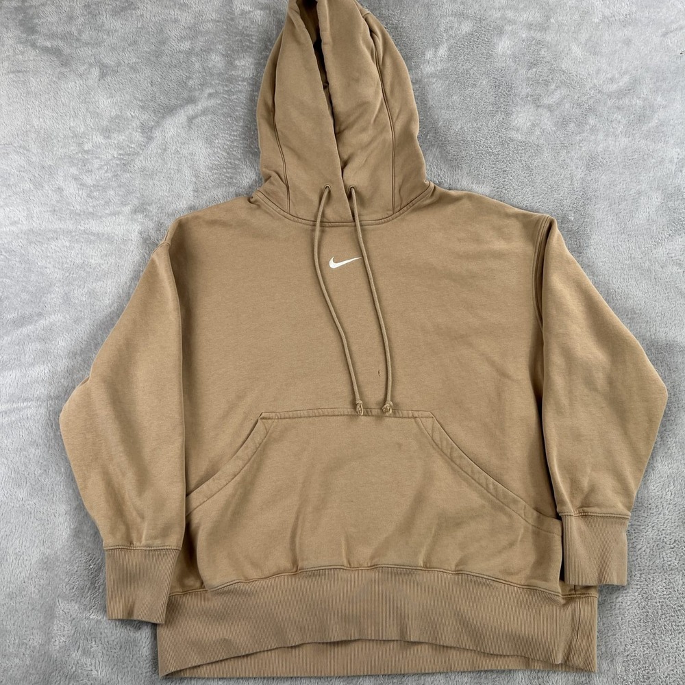 Nike Center Swoosh Fleece Oversized Pullover Hoodie L Tan Women Phoenix Fitness